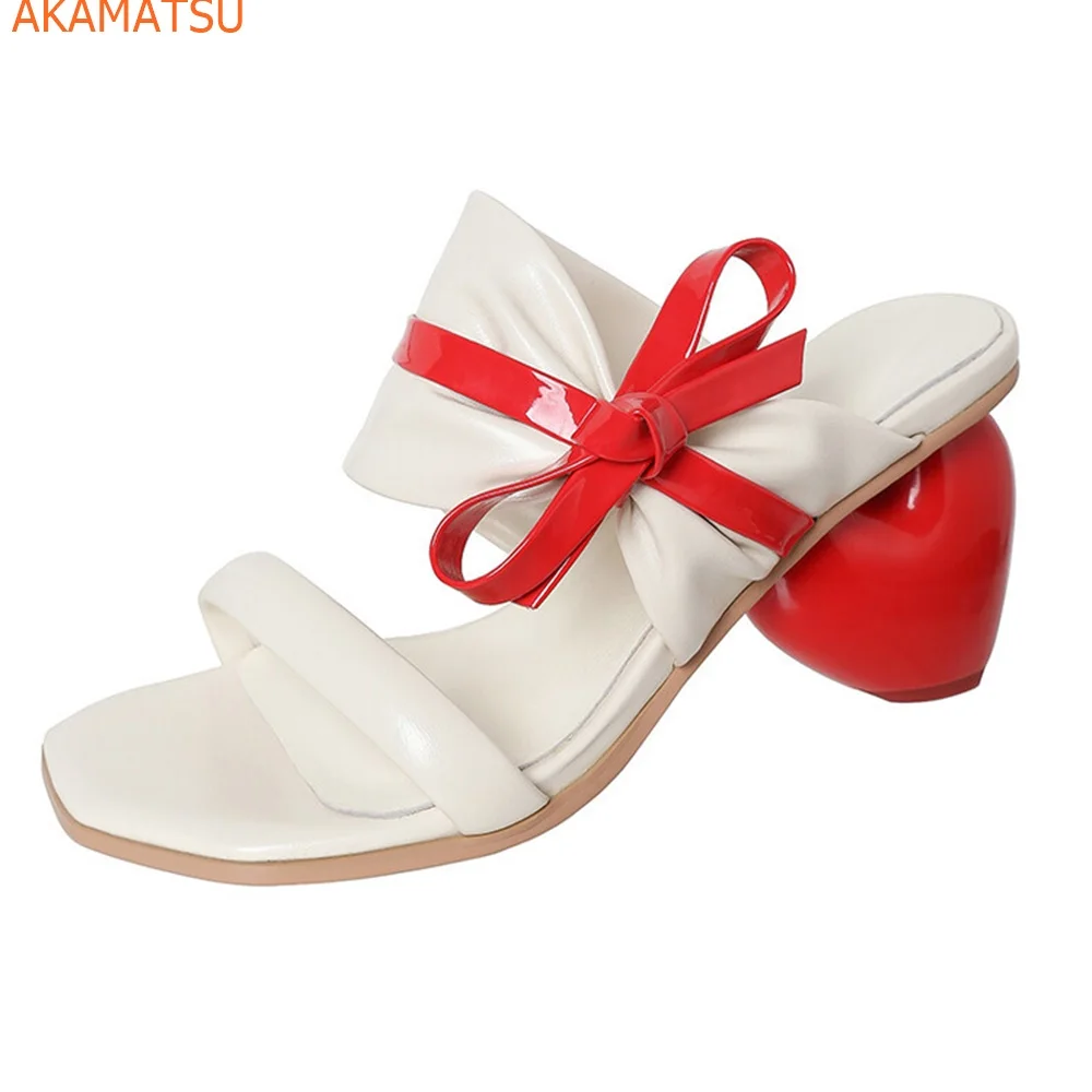 

Strange Style Square Toe Women Slippers Straight Strap Butterfly Knot Mixed Color Summer New Arrivals Fashion Sexy Women Shoed
