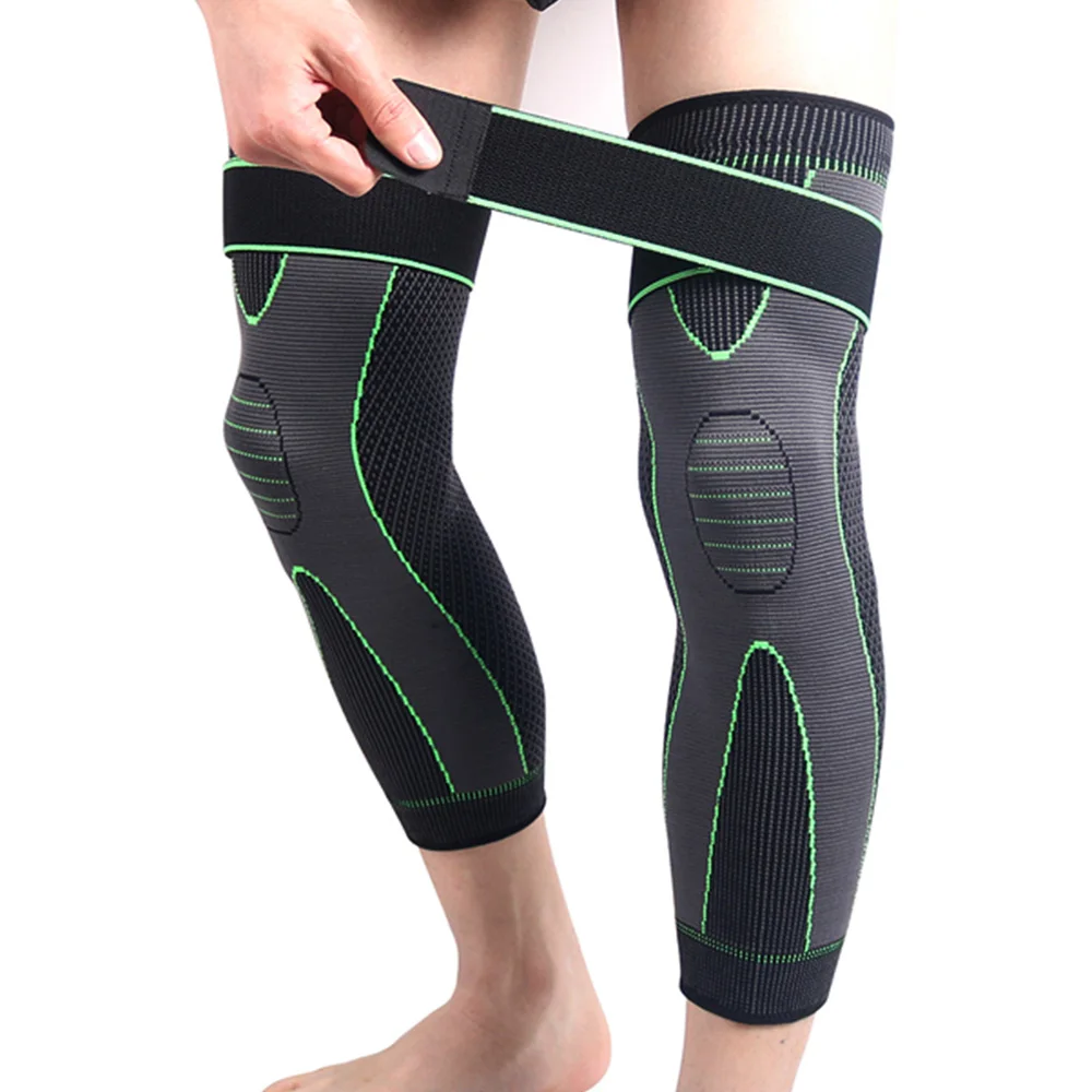 1Pair Sports Compression Leg Sleeves with Elastic Straps Extra Long Leg Brace Knee Support for Basketball Football & Knee Pain