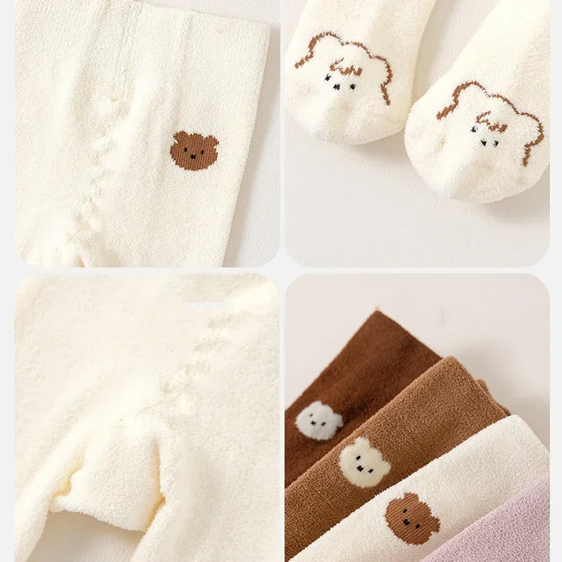 Winter Thicken Children Pantyhose Soft Velvet Tights for Girls Bear Print Elastic High Waist Toddler Baby Infant Tights 0-8Yrs