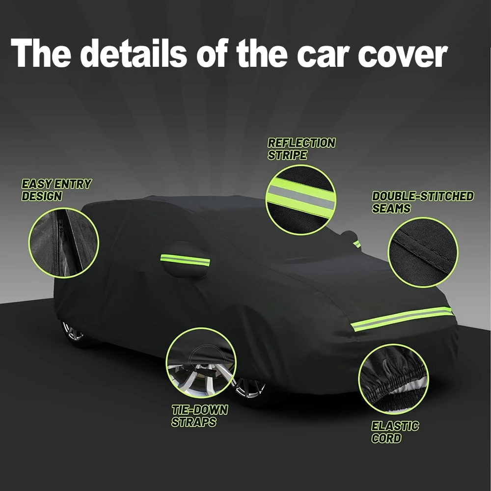 Premium Outdoor Full Car Cover Sun Protection with Side Zipper Windproof Straps Anti-Dust Snow Water Proof Car Full Cover