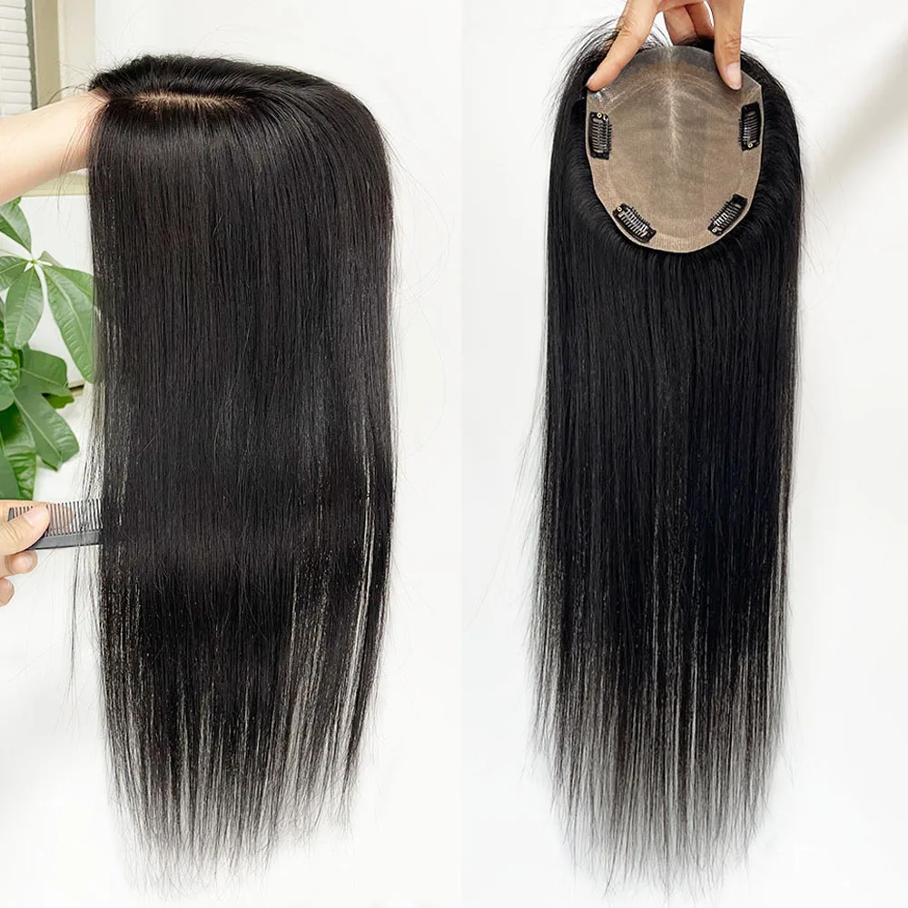 Topper per capelli in PU con base in seta 13x15cm, annodato a mano, più leggero e sottile, senza nodi, con clip, in vero capello umano Remy - immagine 6