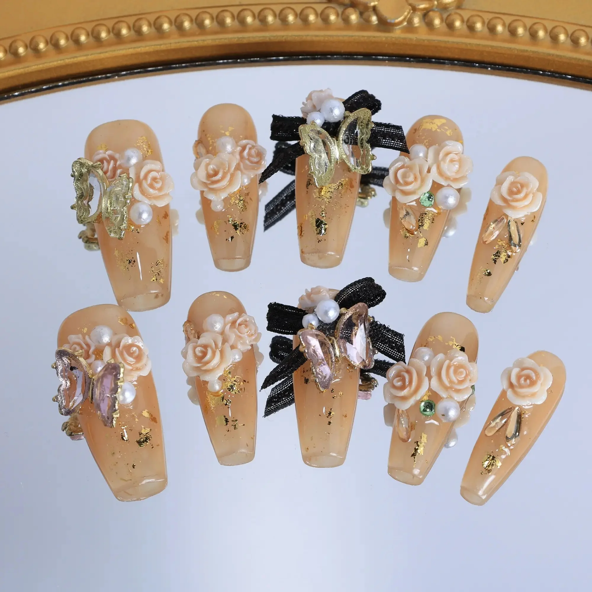 

10 шт. ручной работы Длинные trapezoidnailssolidcolorbronzingcamelliapearlsoftnailpatchsuitableforexquisitemanicureforanyfestival