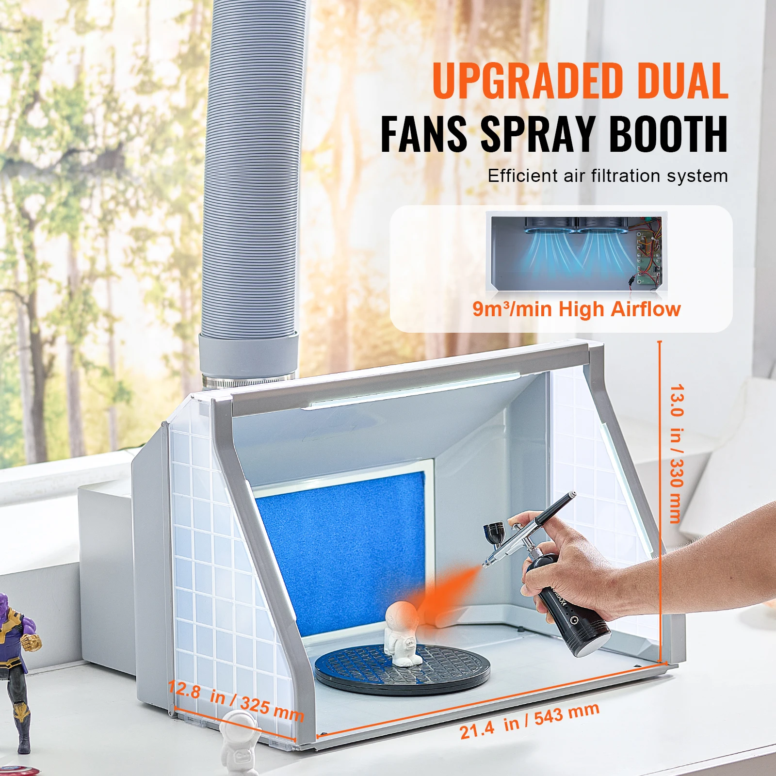 Portable Airbrush Spray Booth Kit with Dual Fans and LED Lights
