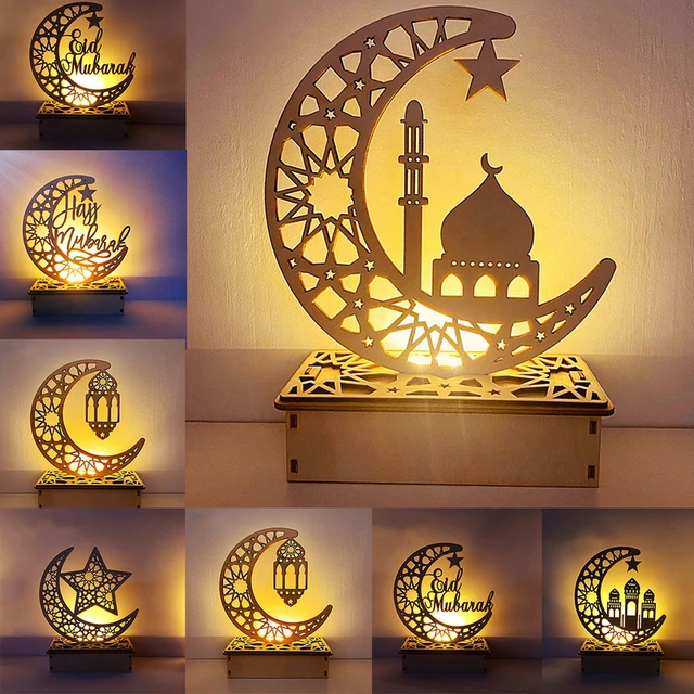 Ramadan Decoration Festival Wooden Moon Star Lights Deco Bedroom