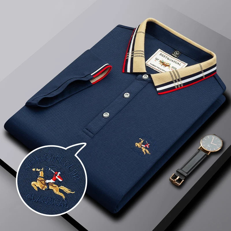 Men's Polo Shirts Summer New Short-sleeved T-shirt Cotton Solid Color Business Embroidered Slim Lapel British Tops Men Clothing