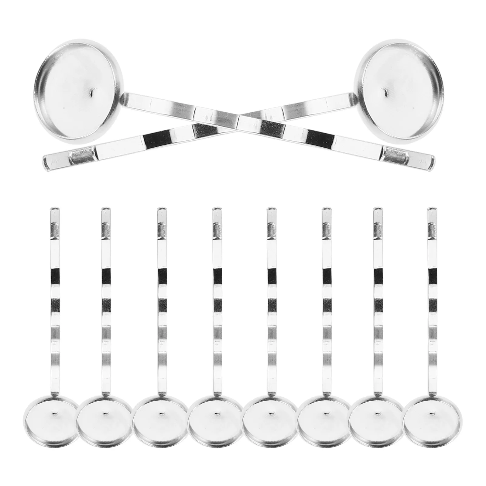 공예용 40개 헤어 클립: 빈 원형 트레이 12mm 내경 실버 메탈 바레트 DIY 헤어 액세서리 여성 소녀용