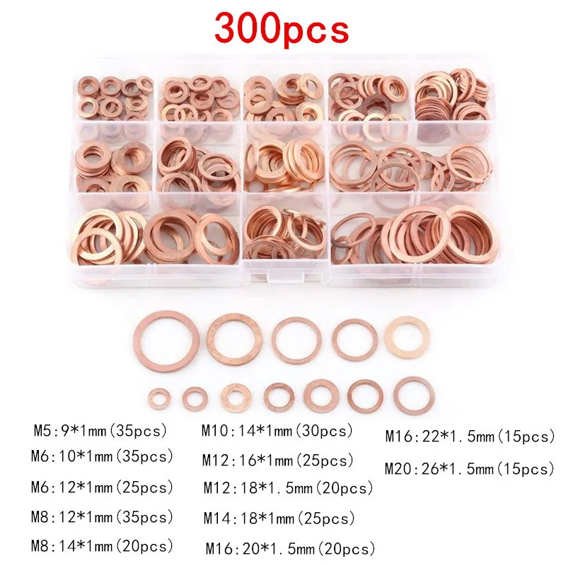 

568/400/300/280/200/150/120/100Pcs Washer Copper Sealing Solid Gasket Washer Sump Plug Oil For Boat Crush Flat Seal Ring Tool