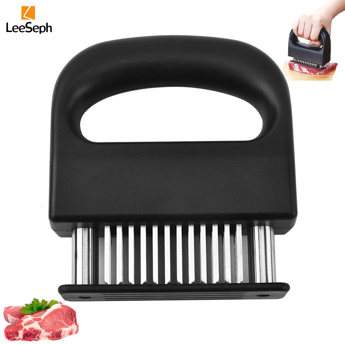 Meat Tenderizer with 48 Stainless Steel Sharp Needle Blades, Kitchen Cooking Tool for Tenderizing Beef, Pork, Turkey, Fish
