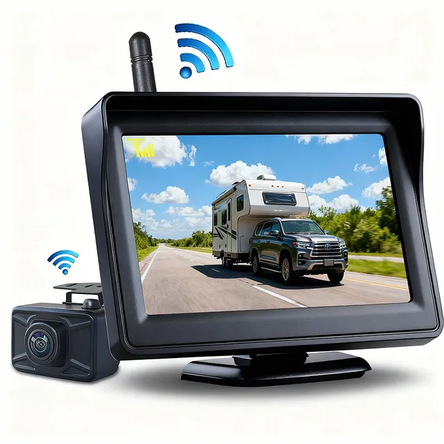 HD Wireless 4.3" Monitor HD Backup Reversing Camera Rear Night Vision View Parking Support for 12V/24V Truck Bus Car Vehicle RV