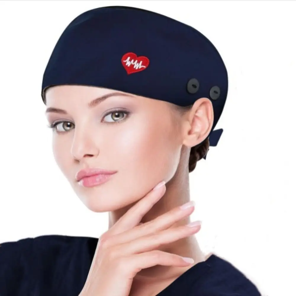 Professional With Button Nurse Caps Sweatband Elastic Bandage Working Caps Breathable Lightweight Dentist Hats Healthcare