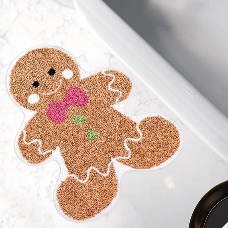 Gingerbread Kitchen Mats  Special-shaped Christmas Gingerbread Man Carpet Floor Mat Imitation Cashmere Christmas Decorative