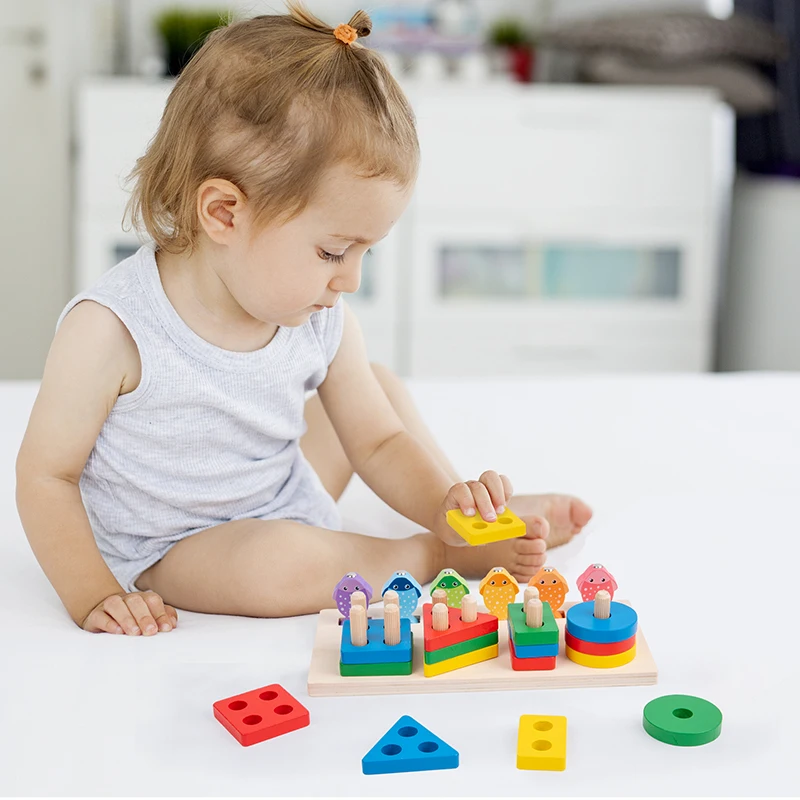 2 in 1 Montessori Baby Developmental Toys Shape Sorting Puzzle and Fishing Game Wooden Educational Toys for Children 3 4 5 Years 5