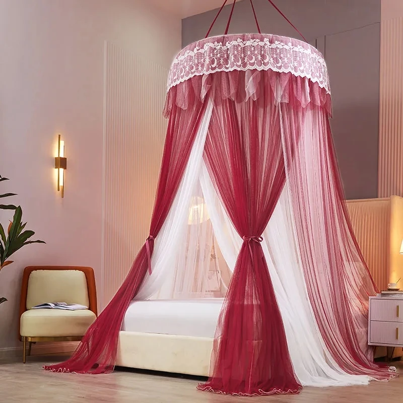 

Net Red Princess Wind Ceiling Mosquito Net Household Summer Encryption Dome Mosquito Net Free Installation Floor Dome Bed Mantle