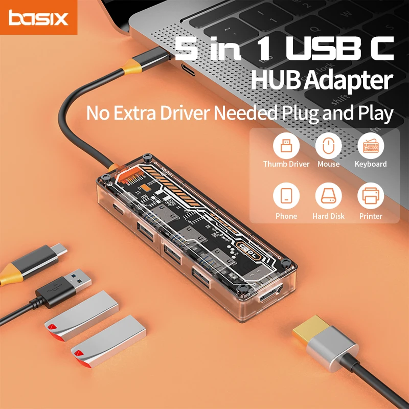 

Basix USB C HUB to HDMI-compatible USB 3.0 Adapter USB Type C HUB Dock for Samsung dex MacBook Pro Air PRO M1 M2 type c hub