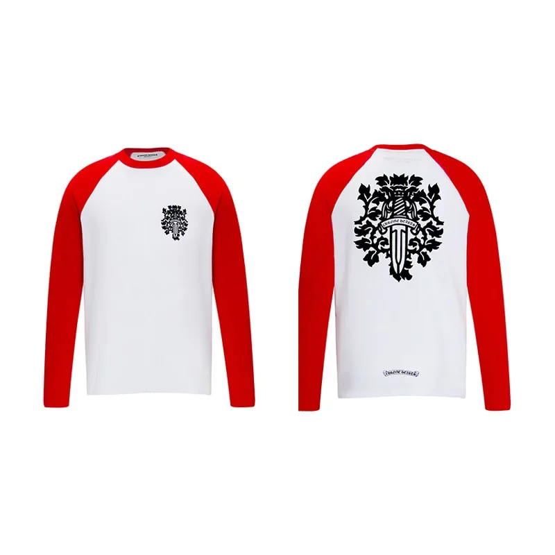 

Fashion new Chrome Hearts red and white patchwork bayonet sword long-sleeved T-shirt lovers men and women the same Luxury