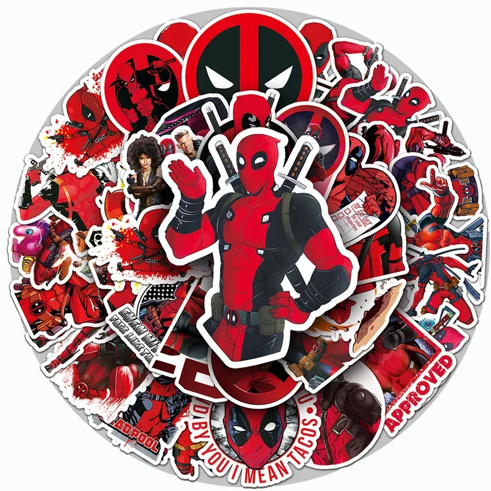 50pcs The Avengers Deadpool Cartoon Stickers Cool Super Hero Anime Decals DIY Phone Laptop Skateboard Sticker Decor Toys 3