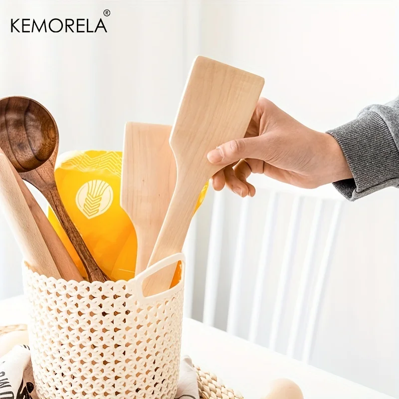 2PCS Natural Wooden Spatula Nonstick Cooking For Food Frying Mix Stir Fry Kitchen Utensil Household Kitchen Gadgets