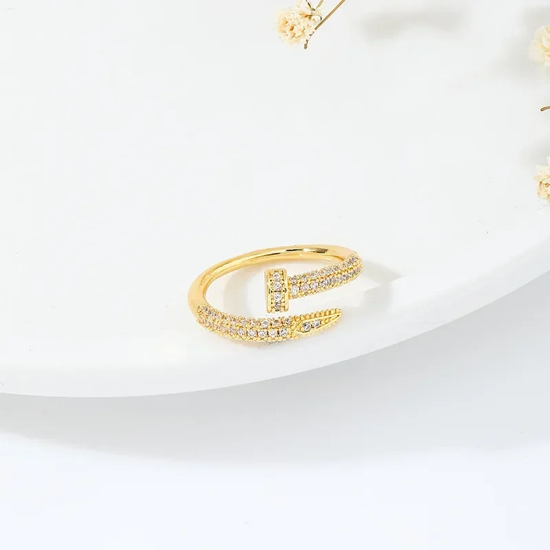 Women Adjustable Nail Ring Korean Fashion Punk Cubic Zirconia Ring Daily Simple Jewelry 4