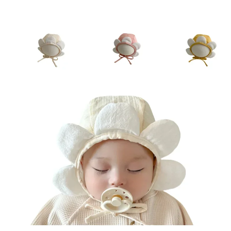 Charming Floral Sun Hat for Babies - Windproof, Spring/Summer, White Beanie