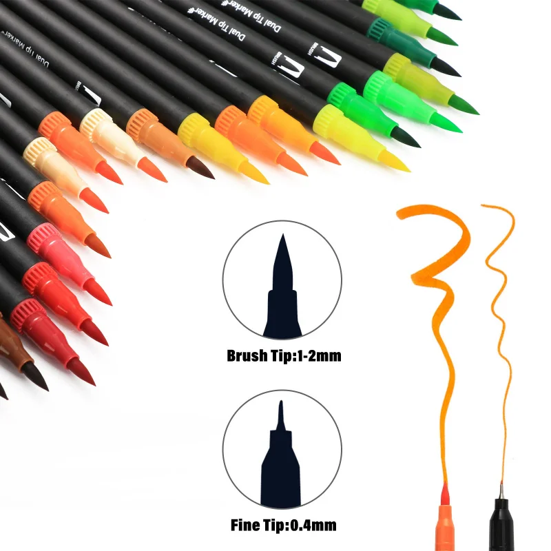 60-120 Colors Watercolor Pens Set Dual Tip Brush Art Markers Pen For Drawing Painting Calligraphy Art Supplies Coloring kids