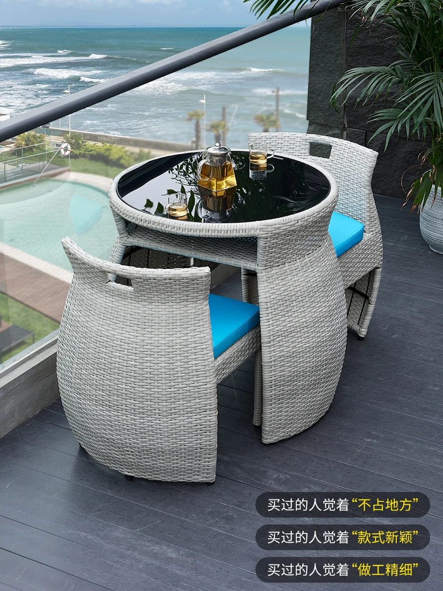 

Balcony small table chair home rattan chair coffee table chair three-piece set of Internet celebrities one table and two chairs