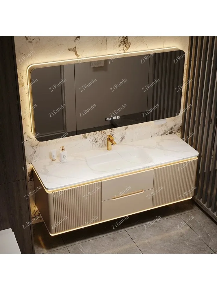 Fashion Simple Bathroom Cabinets Ceramic Integrated Basin Smart Mirror Cabinets Fog Removal Xyloid Furniture Mueble Lavabo FYBC
