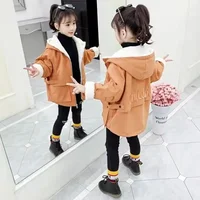 Girls' Fleece Lined Thickened Lamb Fur Jacket Autumn Winter Clothes for Kids Cute Sweatshirt Style Warm Cotton Padded Coat