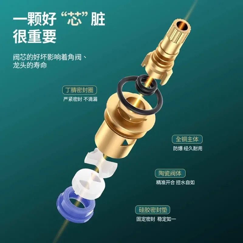 올-코퍼 수도꼭지 스풀 유니버설 싱글 쿨링 퀵 오프닝 세면대 수도꼭지 삼각 밸브