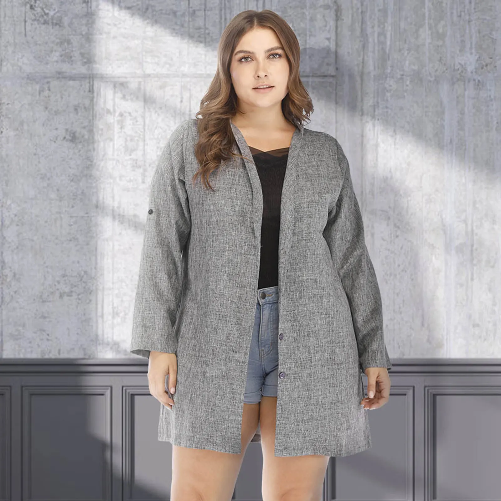 Tanie Women Open Front Cardigans Classic Windbreaker Jacket Plus Size Casual Coat Office