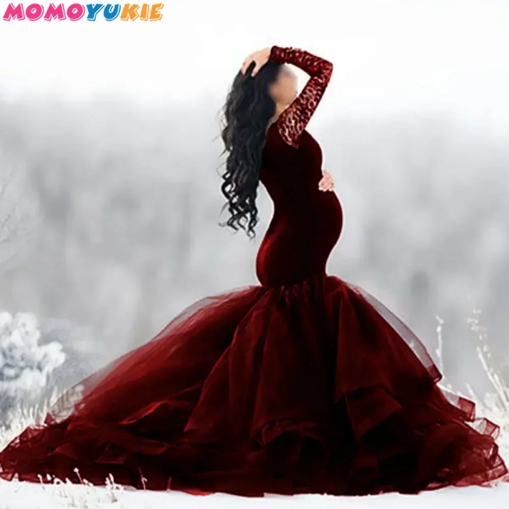 Dress Long Women's Pregnancy Dress Photography Maxi Gown For Pregnant Baby Shower Clothing Sexy Lace Tulle Maternity Photoshoot