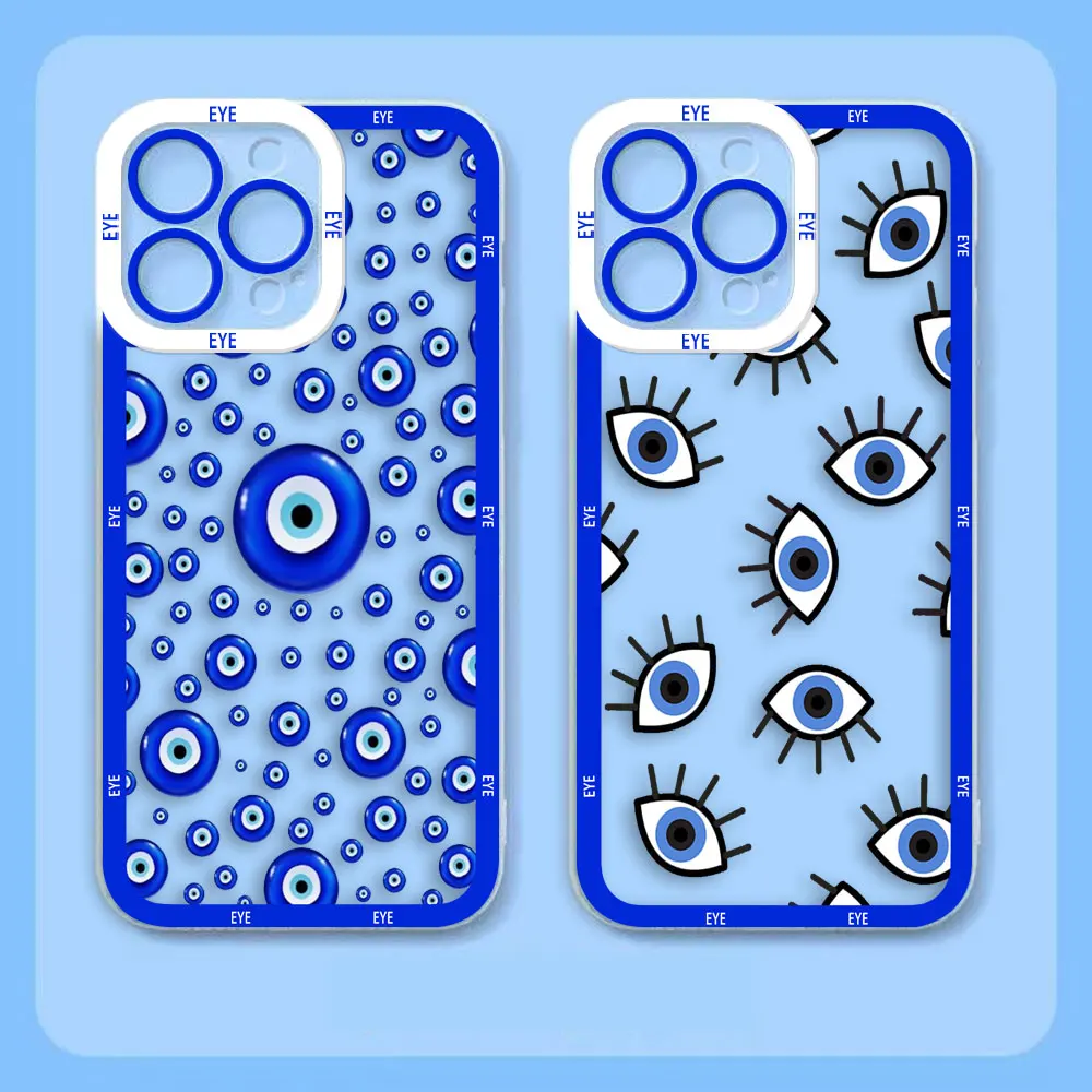Fashion Lucky Eye Blue Evil Eye Print Angel Eyes Custodia Trasparente Per Iphone Apple 15 14 12 13 11 Pro 8 Se Plus X Xr Xs Max Case