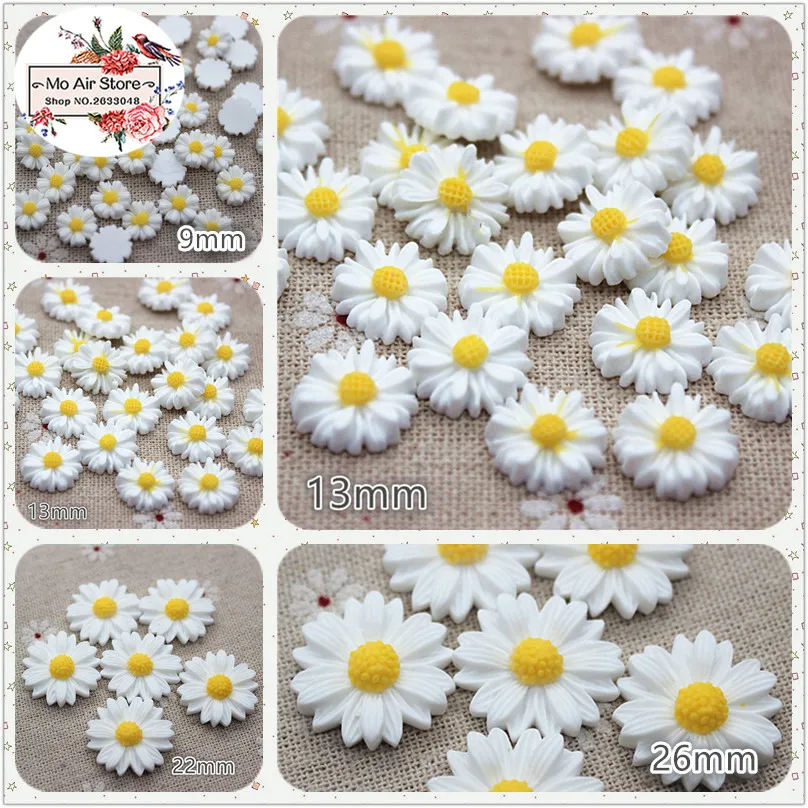 9/13/16/22/26mm white daisy flower resin flatback cabochon DIY jewelry phone decoration No Hole