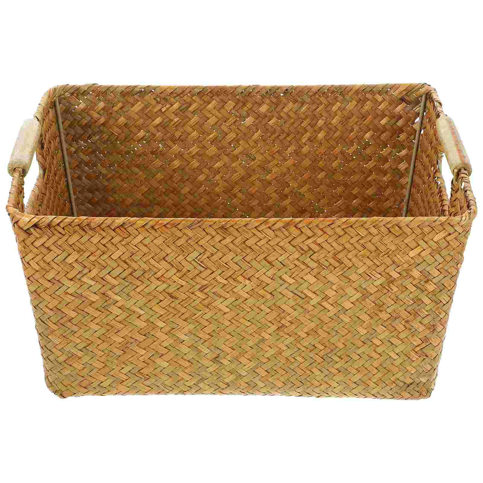 

Woven Storage Basket Weaving Rustic Bins Decorative Desktop Toy Case Portable Sundry Organizer Baskets