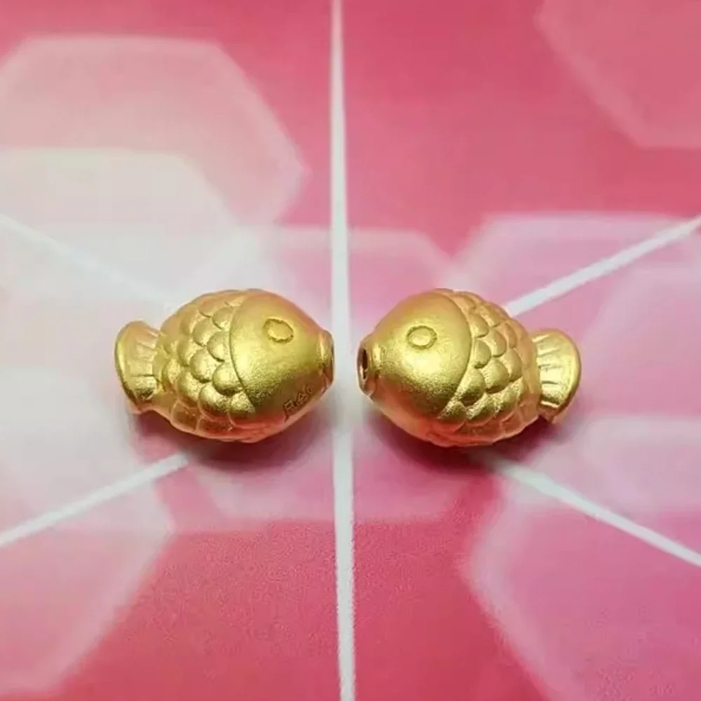 

1PCS Real Pure 999 24K Yellow Gold Bead DIY Lucky Gift Kiss Fish Small Pendant 0.1-0.2g
