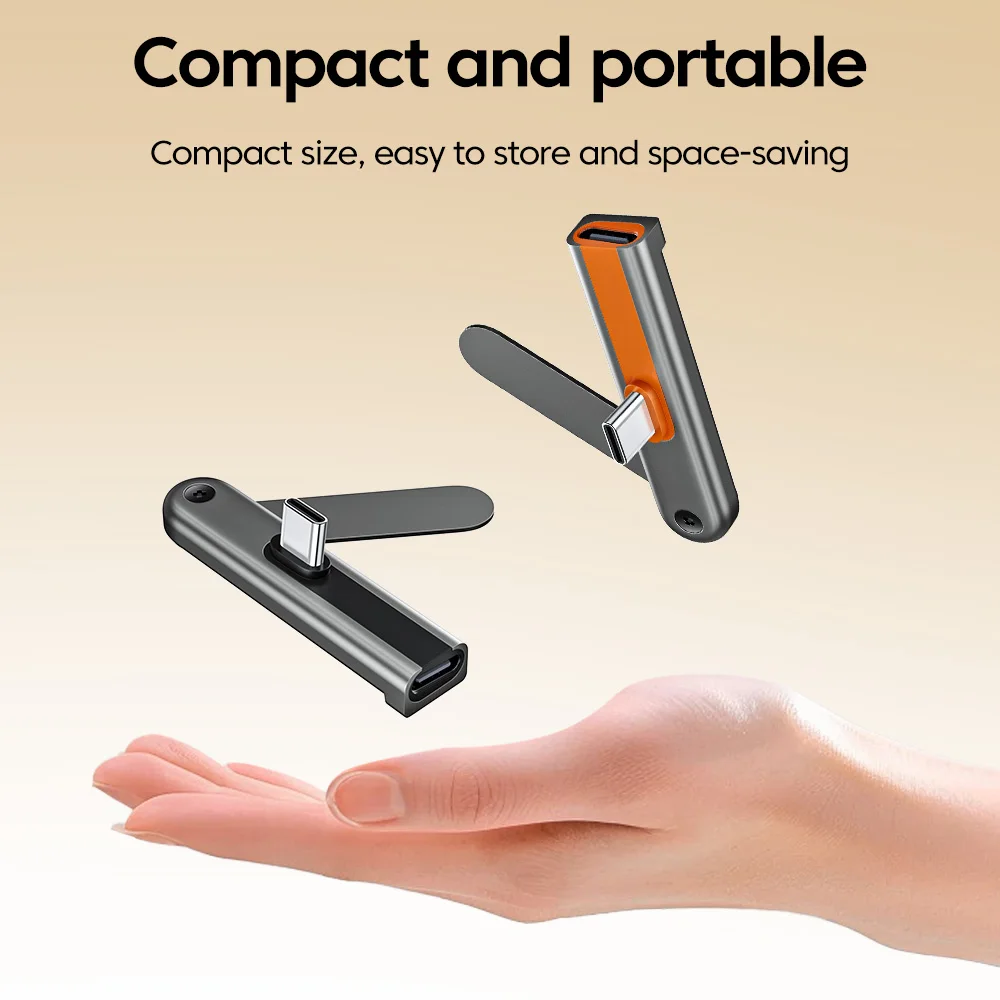 240W PD 브래킷 어댑터 타입 C - 타입 C 엘보 360 °   회전식 휴대폰 거치대 USB C 타입 남성-남성 컨버터 (아이폰 15, 16, 17 호환)