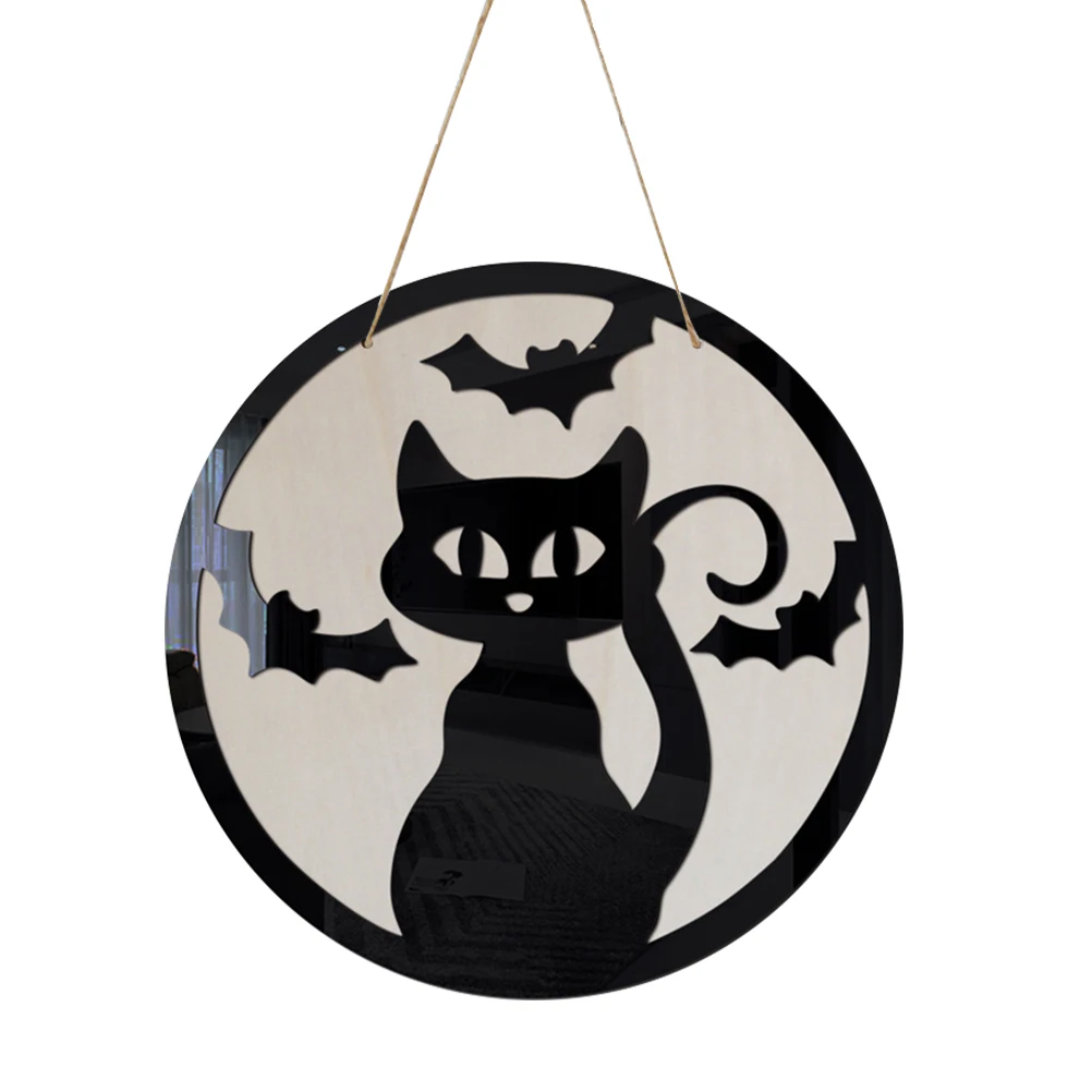 

Halloween Door Sign Tin sign Hanging Sign with Kitten Pattern for Front Door Metal Wall Decor for Halloween Home Party Outdoor