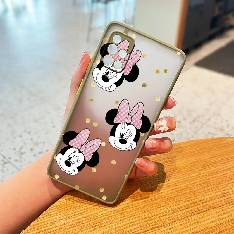 silicone cover with s pen Disney Minnie Bow For Samsung Galaxy A01 A12 A02S A21S A32 A42 A51 A50 A52 A70 A71 A72 Frosted Translucent Phone Case kawaii samsung cases