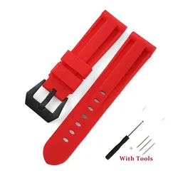 Silicone Waterproof Watch Strap with Stainless Steel Buckle - 26mm (Red Black)