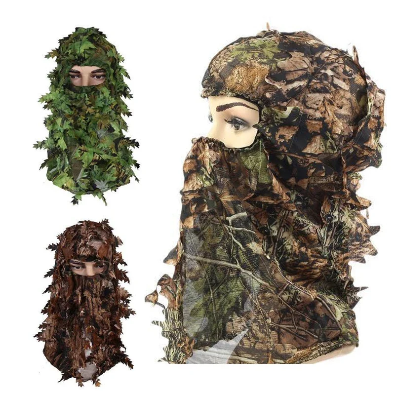 3D Leaf Camouflage Face Mask Hunting Hood Cap Male Tactical Camouflage Hat Turkey Camo Hunter Ghillie Suits Airsoft Accessories