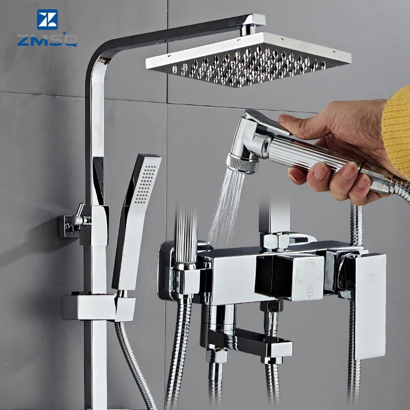 Hot Cold Bathroom Showers Faucet Mixer Crane Bathtub Bath Faucet Column Shower Panels Bidet Chrome Plated shower head,shower set