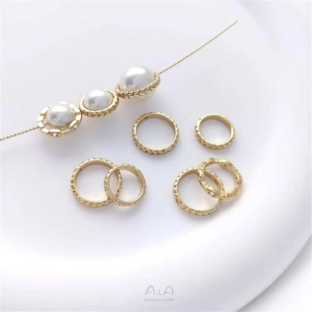 14K Gold-plated Zirconium Bead Ring Leaves Ear Set Bead Ring Handmade Diy String Pearl Bracelet Jewelry Accessories K041 10 pcs bead stopper metal bead line end clasps jewelry making accessories