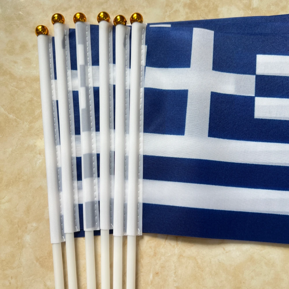 Greek Flag - 14 x 21 cm Polyester Flag with Plastic Flagpole