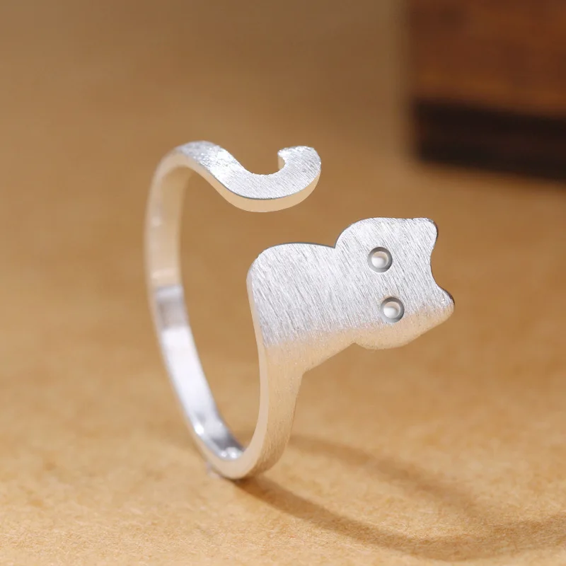 Anello Regolabile In Argento Sterling A Forma Di Gatto - Foto 3