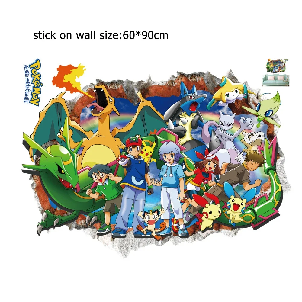 TEMPSA Sticker mural de Pokémon 60x45cm Cartoon 3D Décoration