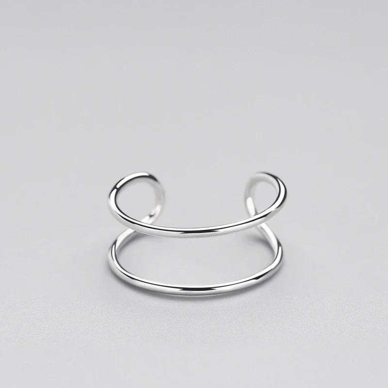 Genuine 925 Sterling Silver Minimalist Geometric Double Line Adjustable Ring Women Charm Trendy Fine Jewelry SOFTPIG