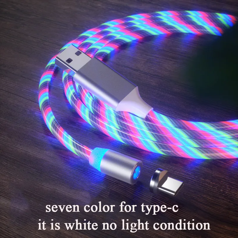 2M Magnetic Mobile Phone Cable USB Type C Flow Luminous Lighting Data Wire For IPhone Samsung S10 9 Huawei LED Micro USB C Cord iphone charger cable Cables