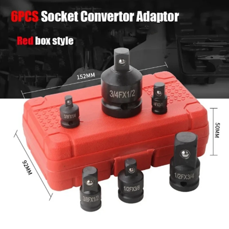 6Pcs Adapter Pneumatic Sleeve Head 1/2 To 3/4 Black Plastic Box For Automobile Torque Mechanical Hardware Products Easy To Use