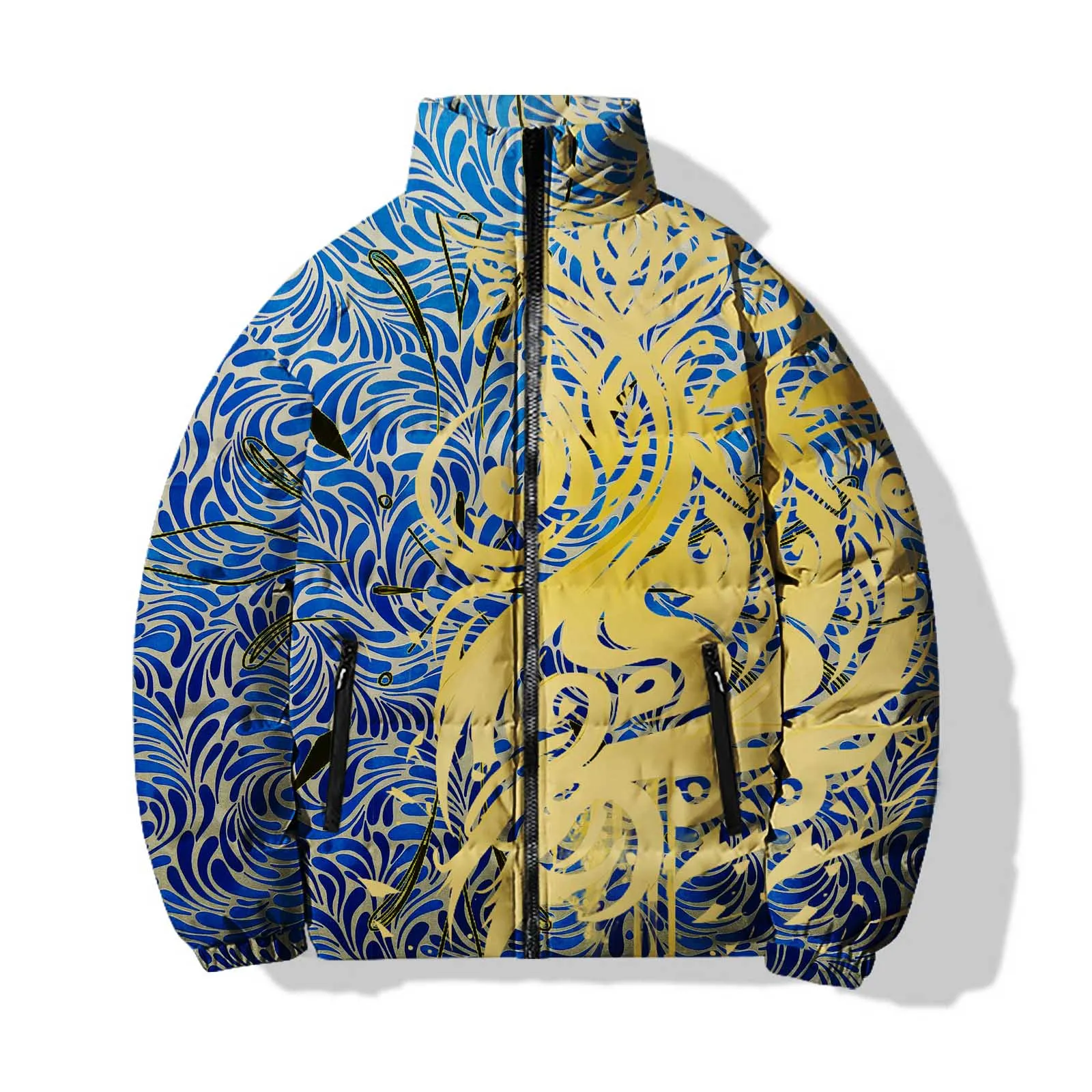 thumbnail image 1 of Abrigo frío de moda para hombre para invierno Chaquetas para hombre 2024 Parkas con estampado 3D de rayas de búho y estrella de cinco puntas que mantienen el calor Durable para hombre, 1 of 5