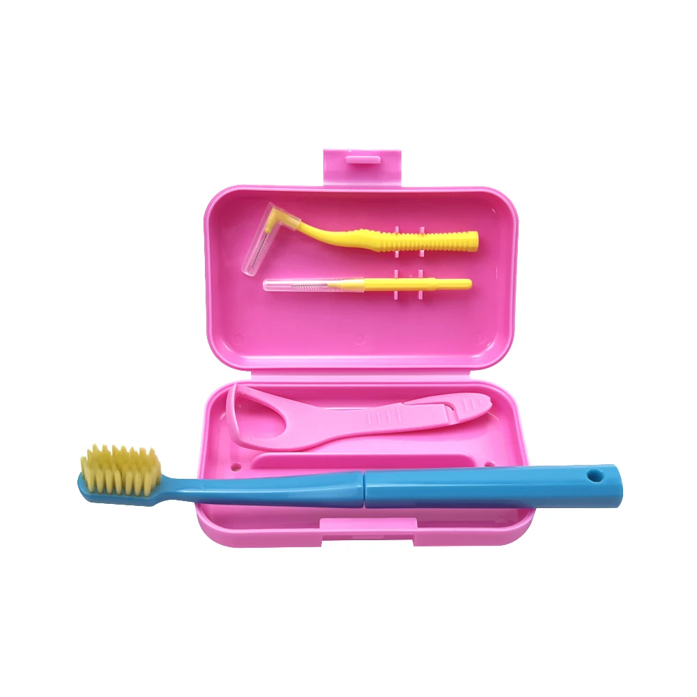 구강 청소 케어 키트 칫솔 포함, 치간 브러시, 혀 브러시 스크레이퍼, 휴대용 상자, 교정 구강 위생 도구, 인기