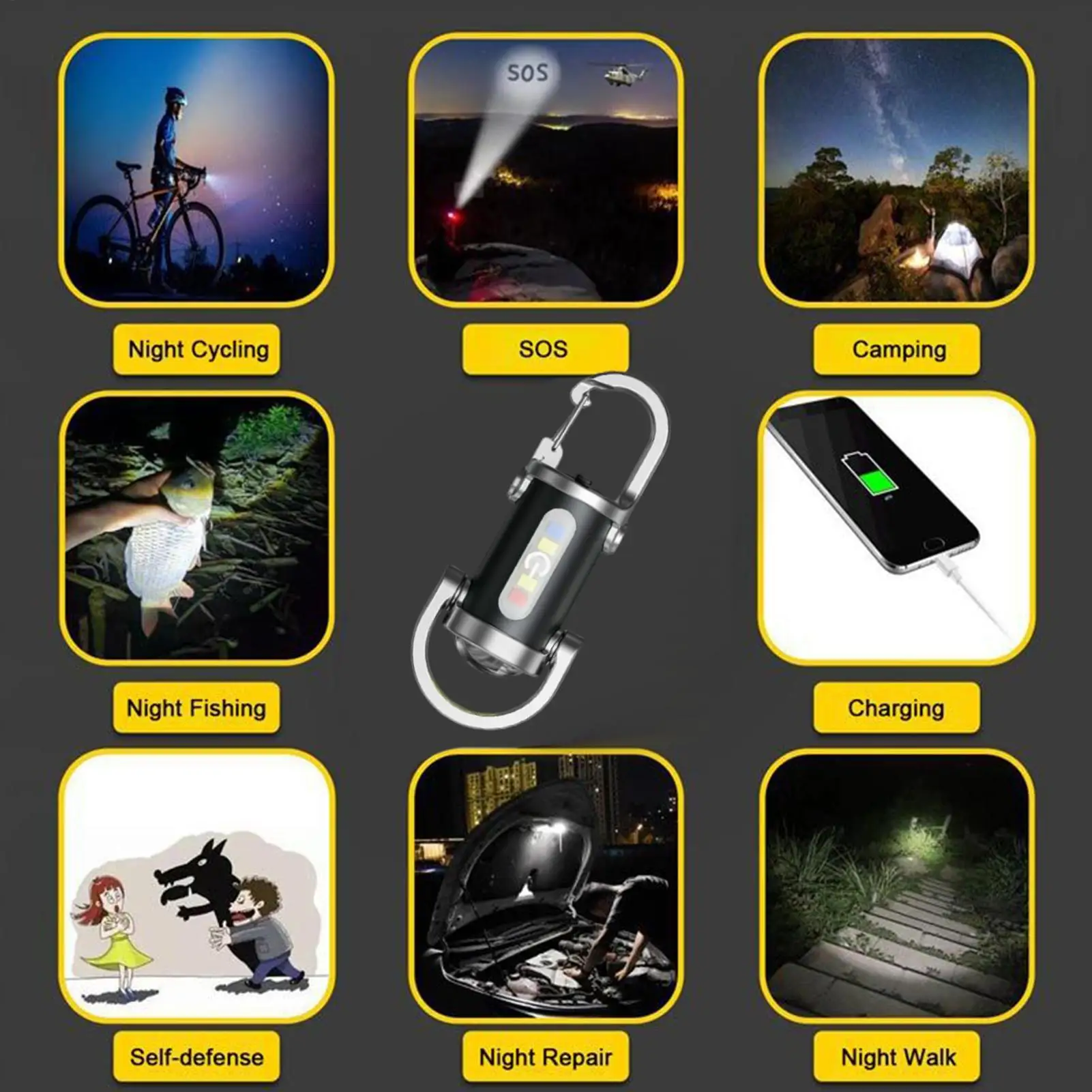 Small Keychain Flashlight Portable Keyring Torch Rechargeable Waterproof Bright Keychain Flashlight for Hiking Outdoor Fishing